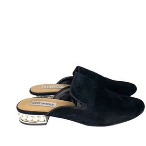 Steve Madden Suede Loafer Mules with Pearl Details Black Size 7.5